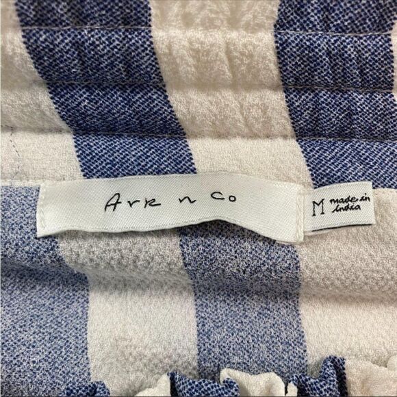 Ark & Co Womens Blue//White Striped Off Shoulder Smocked Maxi Dress Medium - Picture 7 of 11